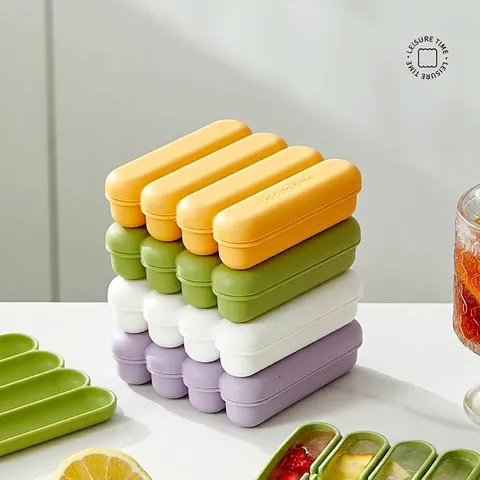 4 Cavity Silicone Ice Cube Mold Long Strip Ice Block Tray With Lid For Whiskey Cocktail Drinks Reusable Food Grade Storage Box