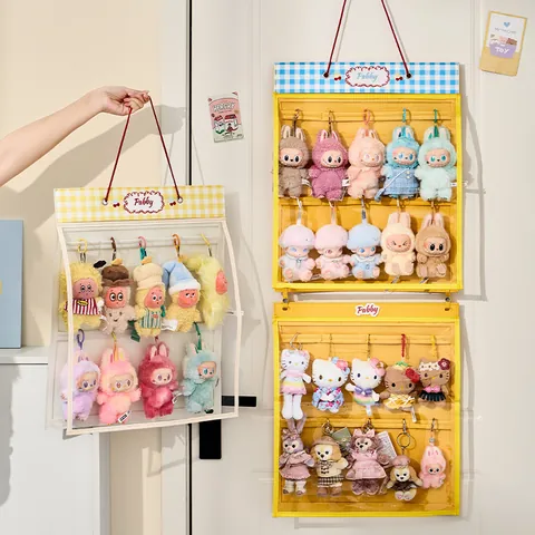 Felt Doll Storage Bag Hanging Organizer Transparent Dustproof Toy Display Pouch For Plush Toys Wall Door Mounted Home Decor