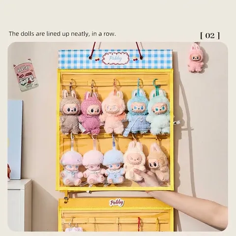 Felt Doll Storage Bag Hanging Organizer Transparent Dustproof Toy Display Pouch For Plush Toys Wall Door Mounted Home Decor