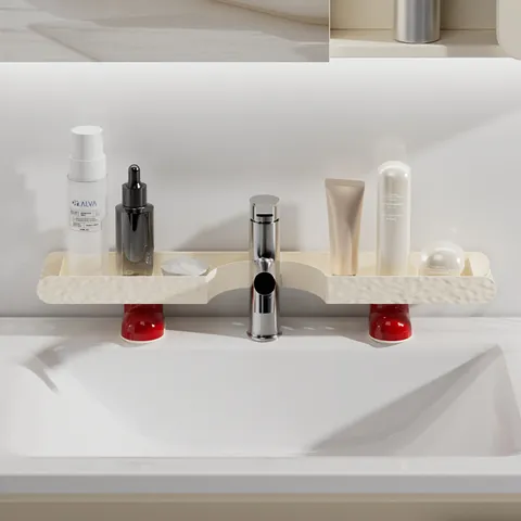 Fashion Creative Vertical Grooved Bathroom Storage Rack No Punching ABS Wall Mounted Washbasin Skin Care Organizer Drain Rack