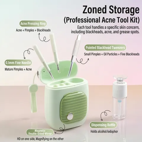 Portable Stainless Steel Acne Removal Tools Professional Blackhead Remover Tweezer Pimple Needle With Mirror Storage Box For Facial Care
