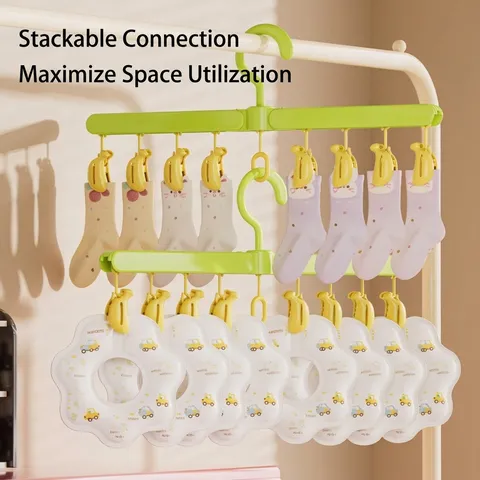 Multifunctional Folding Clothes Drying Rack With Multi-Clip Portable PP Hanger For Socks Underwear Travel Laundry Storage