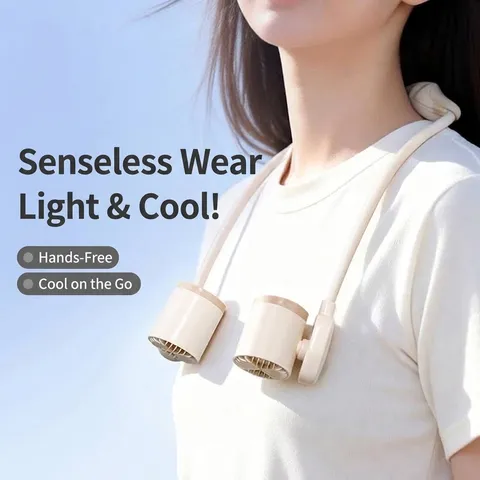 Portable Neck Fan USB Rechargeable Hand-Free Bladeless Fan Personal Cooling 3 Speeds For Sports Travel Outdoor Office Students ABS
