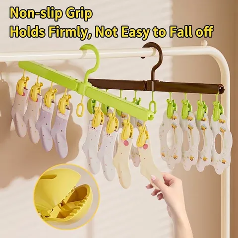 Multifunctional Folding Clothes Drying Rack With Multi-Clip Portable PP Hanger For Socks Underwear Travel Laundry Storage