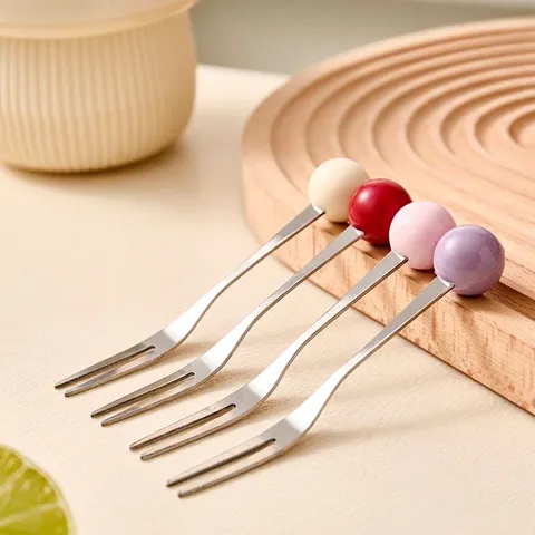 Creative Mushroom House Fruit Fork Set Stainless Steel Mini Dessert Forks With Cute Storage Base Tableware For Home Party