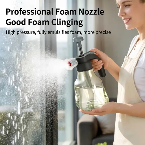 Manual Pressurized Foam Spray Bottle With Windproof Nozzle Diamond Cut Transparent Plastic Watering Can For Home Garden Cleaning