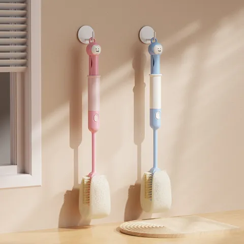 ABS 6-in-1 Multifunctional Long Handle Cup Brush Home Kitchen Cleaning Brush For Milk Bottle Cup With Cartoon Smile Design