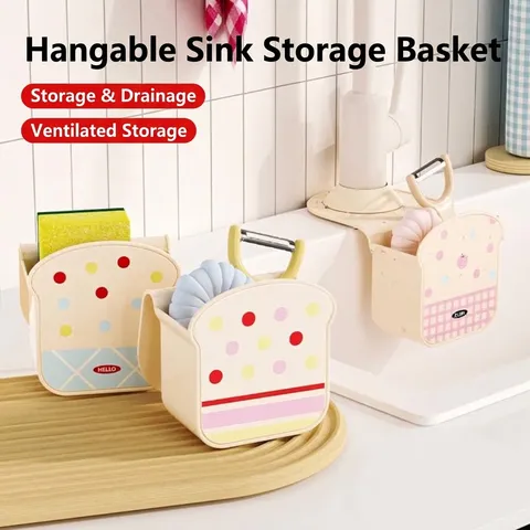 Cartoon Toast Form Küchenspüle Hängen Aufbewahrungskorb TPR Material Multifunktionale Drainage Rack Für Schwamm Seifenhalter