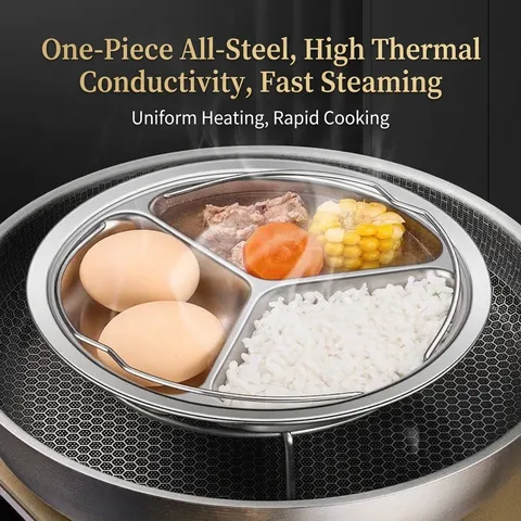 Plateau de Cuisson Vapeur à 3 Compartiments en Acier Inoxydable 304 Assiette de Cuisson Ronde Polie Ustensile de Cuisine