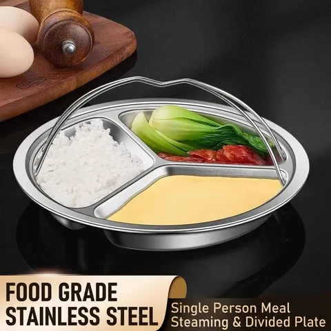 Plateau de Cuisson Vapeur à 3 Compartiments en Acier Inoxydable 304 Assiette de Cuisson Ronde Polie Ustensile de Cuisine