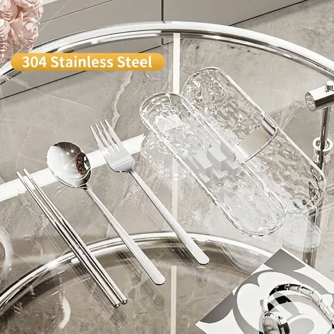 304 Stainless Steel Portable Cutlery Set Spoon Fork Chopsticks With Wave Textured Storage Case For Travel Office School
