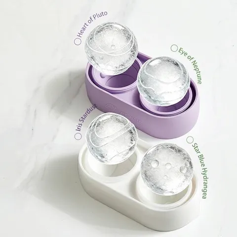 Planetary Ice Ball Maker Double Slot Round Ice Sphere Mold Food Grade Silicone Large Whiskey Ice Cube Tray For Home Bar Party