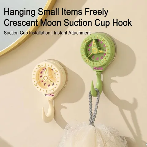Creative Clock Design Suction Cup Hook Heavy Duty No Drill Removable Wall Hook For Bathroom Kitchen ABS Plastic Hanger