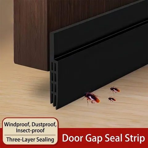 Self Adhesive Door Bottom Seal Strip Soundproof Silicone Weather Stripping Three Layer Flexible Under Door Draft Stopper For Bedroom Home
