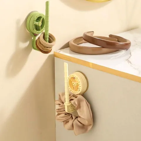 Suction Cup Rotating Hook ABS Wall Mounted Hair Accessories Organizer For Hairbands Scrunchies No Drill Bathroom Storage Rack
