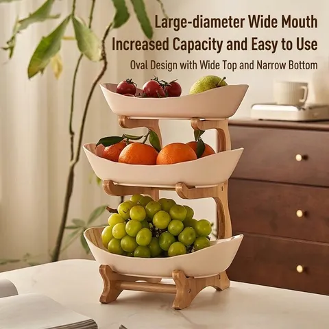 Modern Minimalist Tiered Fruit Plate Wood Stand Large Capacity Snack Nut Storage Tray For Living Room Home Kitchen Decor
