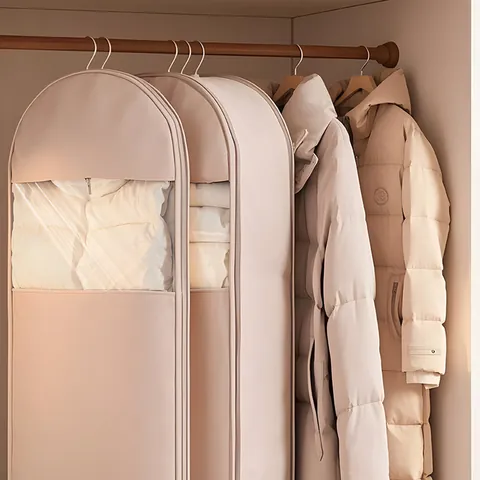 Modern Hanging Garment Dust Cover Non-Woven Fabric Compression Storage Bag With Transparent Window For Down Jacket Coat Closet Organizer