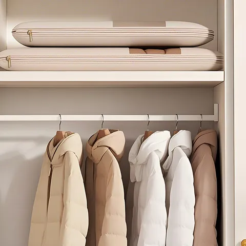 Modern Hanging Garment Dust Cover Non-Woven Fabric Compression Storage Bag With Transparent Window For Down Jacket Coat Closet Organizer