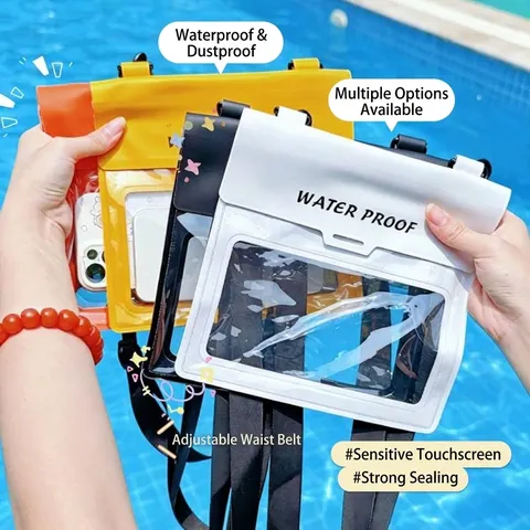 Pochette de Téléphone Étanche Grande Capacité PVC Écran Tactile Transparent Sac Sec Extérieur Natation Sac de Taille Avec Sangle Réglable
