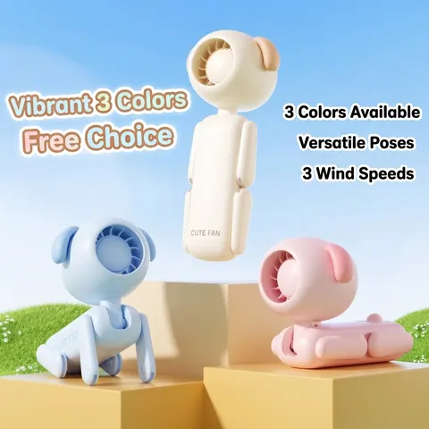 Portable Cartoon Dog Handheld Mini USB Rechargeable Turbine Fan 3-Speed Adjustable Desktop Small Cooling Fan For Student Travel