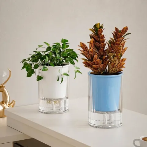 Noords Minimalistisch Zelfwaterende Bloempot Kunststof Verticale Strepen Voor Kamerplanten Vetplanten Decoratie
