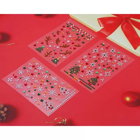 Pegatinas de Strass Faciales de Navidad Copo de Nieve Árbol Reno Purpurina Maquillaje de Ojos Pegatinas para Mujeres Niños Decoración de Fiesta