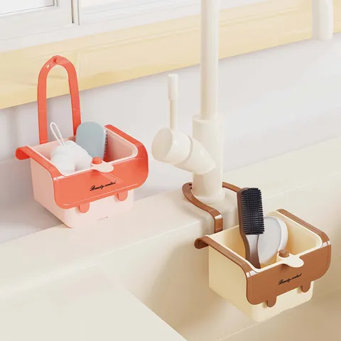 Panier d'Égouttage Suspendu pour Évier en Plastique ABS Filtre à Résidus de Cuisine Style Crème Support de Rangement pour Nettoyage Fruits et Légumes