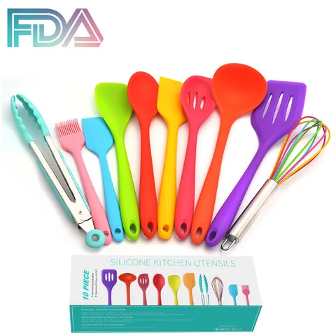 Multicolor Silicone Kitchen Utensils Heat Resistant Nonstick Cooking Tools Rainbow Utensil Collection For Home Kitchen Chef