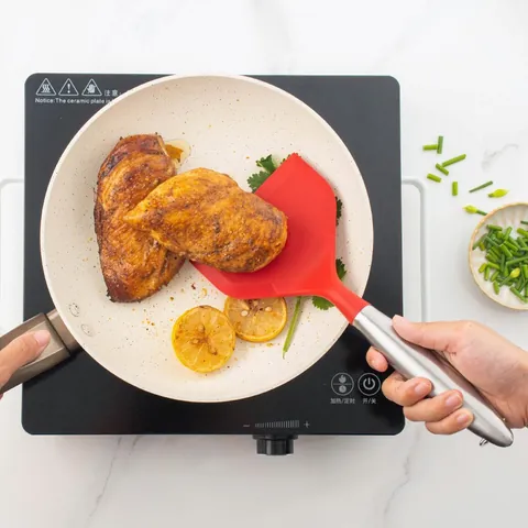 Anti-Aanbak Siliconen Spatel Met Roestvrijstalen Handvat Hittebestendige Brede Bakspatel Voor Pannenkoek Keukenwerktuig