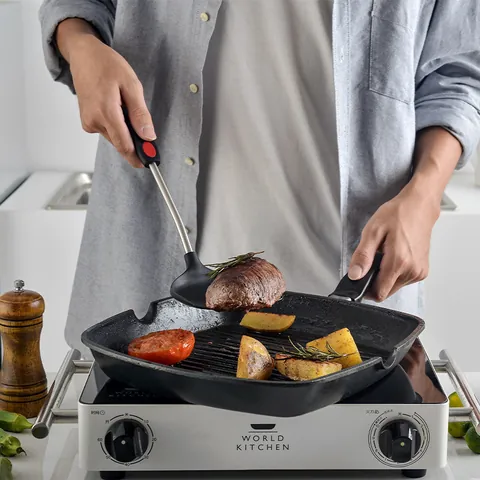 Espátula de Cocina y Cuchara de Sopa de Acero Inoxidable 304 y Silicona Utensilios de Cocina Antiadherentes
