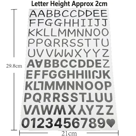 Pegatinas de Letras y Números Dibujados a Mano en Negrita Álbum de Recortes DIY Decorativo Autoadhesivo de PVC Negro Alfabeto Artístico Pegatinas para Portátil Diario Etiqueta de Regalo