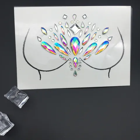 Pegatinas de Pecho de Strass Acrílico Iridiscente Bohemio Joyas Corporales Geométricas para Festivales de Música y Carnaval
