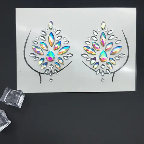 Pegatinas de Pecho de Strass Acrílico Iridiscente Bohemio Joyas Corporales Geométricas para Festivales de Música y Carnaval