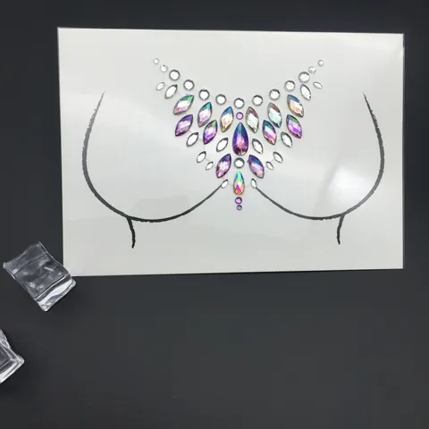 Pegatinas de Diamantes de Imitación para el Pecho de Resina Iridiscente Color AB Joyas para el Cuerpo para Festival Fiesta Halloween
