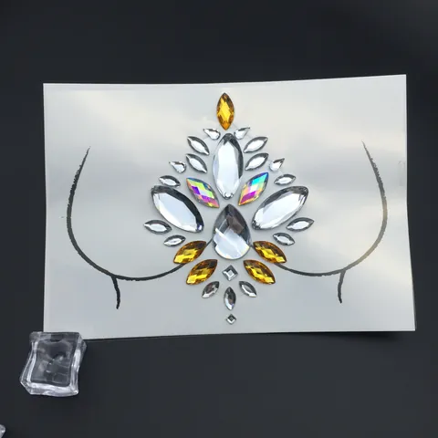 Pegatinas de Pecho de Diamantes de Imitación Bohemias Joyería Corporal para Fiestas Festival Mujeres Pegatinas de Tatuaje de Gemas Autoadhesivas