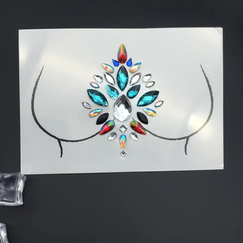 Pegatinas de Pecho de Diamantes de Imitación Bohemias Joyería Corporal para Fiestas Festival Mujeres Pegatinas de Tatuaje de Gemas Autoadhesivas