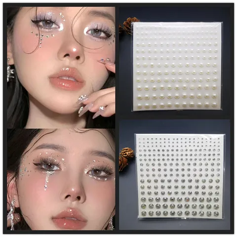 Pegatinas Autoadhesivas de Diamantes de Imitación y Perlas para Maquillaje de Ojos Fiesta Escenario Arte Corporal Accesorios de Joyería Facial Niños Mujeres