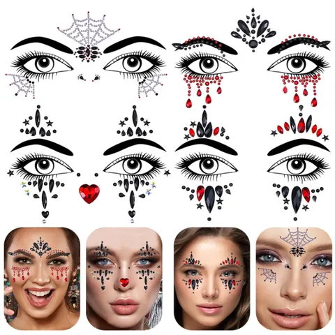 Halloween Face Crystal Sticker Gothic Rhinestone Eye Face Body Jewels For Music Festival Rave Party Makeup Decoration For Women Men