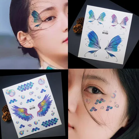 Pegatinas de Tatuaje de Cara de Mariposa con Purpurina Coloridas Pegatinas de Maquillaje de Ojos con Brillo para Decoración de Maquillaje de Escenario de Actuación Tatuajes Temporales Artísticos