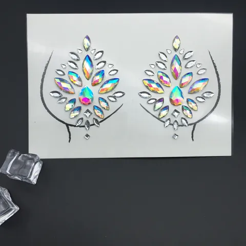 Boho Irisierende Acryl Strass Brust Aufkleber Geometrische Körper Schmuck Aufkleber Für Musikfestivals Und Karneval