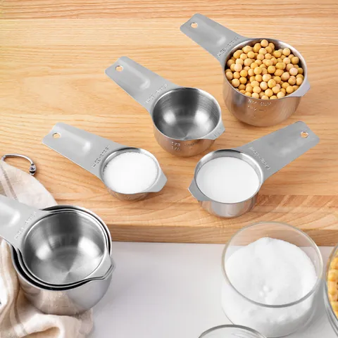 Set Professionale Di Misurini E Cucchiai In Acciaio Inossidabile Strumenti Da Forno Spazzolati Con Scala Laser Per Farina Liquido Accessori Da Cucina