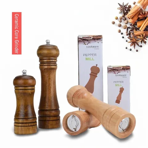 Macinapepe Manuale Classico in Legno di Quercia Con Anima in Ceramica Forma a Clessidra Macinacaffè Rétro per Spezie Sale Bottiglia Strumento da Cucina