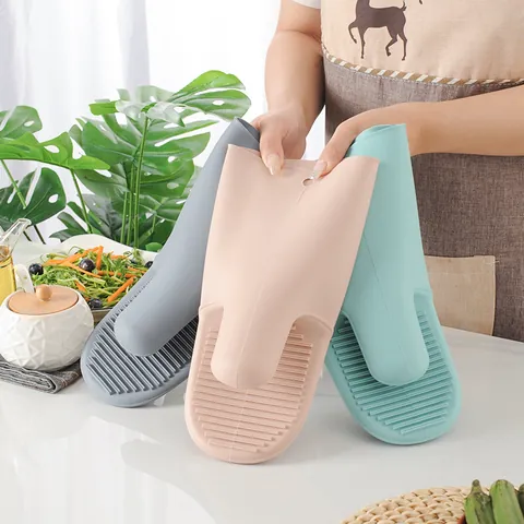 Nordic Style Thickened Silicone Oven Mitts Non-Slip Heat Resistant Gloves For Baking Microwave Cooking Household Kitchen Mitts