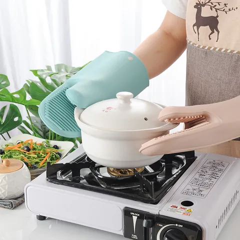 Nordic Style Thickened Silicone Oven Mitts Non-Slip Heat Resistant Gloves For Baking Microwave Cooking Household Kitchen Mitts