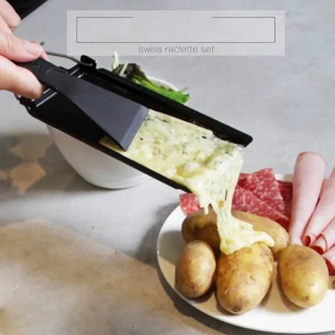 Mini Swiss Cheese Raclette Kit Non Stick Iron Baking Pan With Candle Holder Stand Wood Steel Handle For Cheese Melting Portable Kitchen Tool
