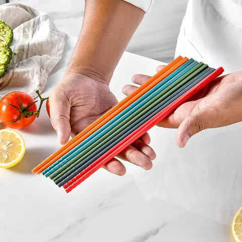 Food Grade Silicone Chopsticks With Stainless Steel Core Heat Resistant Anti Slip Reusable Household Chinese Chopsticks For Dinner Table
