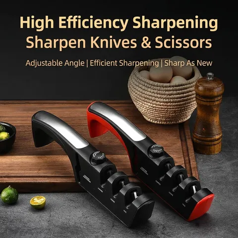 Afilador de Cuchillos de Cocina Manual Profesional 4 Etapas Ángulo Ajustable Diamante Tungsteno Cerámica para Tijeras