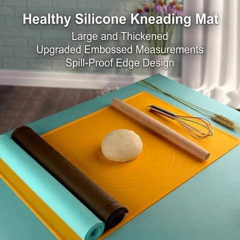 Tapete para Amasar de Silicona de Grado Alimenticio Engrosado Rodillo de Madera Raspador de Acero Inoxidable Con Escala Cocina