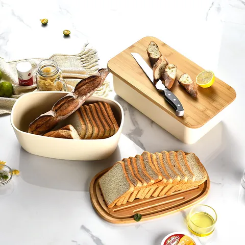 Boîte à Pain Grande Capacité Avec Couvercle en Bambou Multifonctionnel Récipient de Conservation Pour Cuisine Plastique Alimentaire