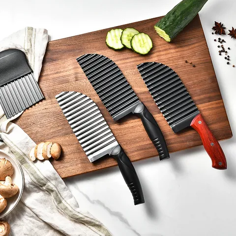 Stainless Steel Wavy Potato Slicer Vegetable Crinkle Cutter French Fry Salads Slicing Knife With Plastic Handle Manual Kitchen Tool